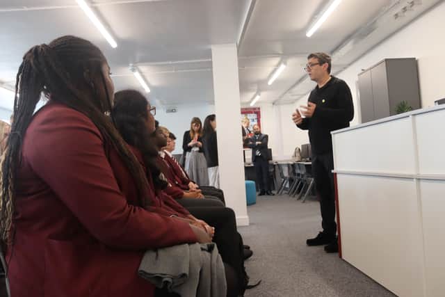 Andy Burnham addresses students at the Beeline launch