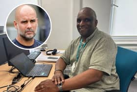 Nick Booth, team manager within Oldham's Children Social Care Services and inset, Pep Guardiola 
