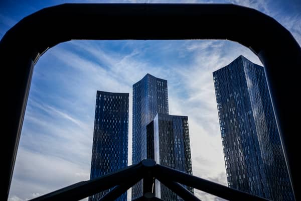 The soaring towers of the Deansgate Square apartment buildings 
