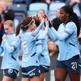 Khadija ‘Bunny’ Shaw celebrates what turned out to be the winner for Man City's Women against Brighton. 