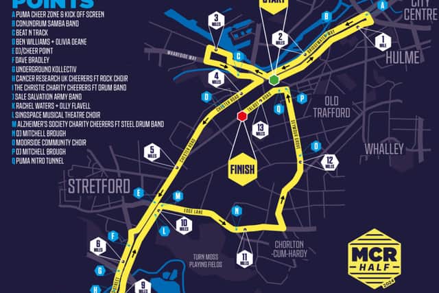 The route for the Manchester Half Marathon 2024