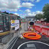 The temporary traffic lights on Kingsway that have caused traffic chaos. 