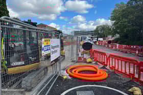 The temporary traffic lights on Kingsway that have caused traffic chaos. 