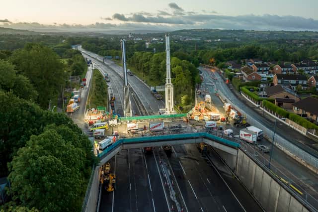 Bridge over M67 during previous construction works. Picture:  Octovision Media/Tilbury Douglas/National Highways.