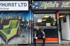 Rob Ferguson outside his daughter's cafe, Kylie's Kitchen. 
