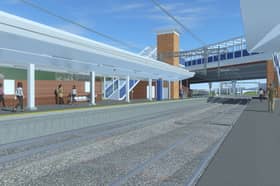A 3D visualisation of the new platform at Salford Crescent from the view of the current platform
