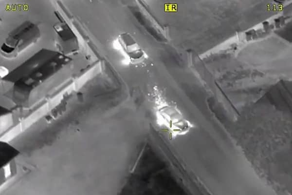 Police on land and in the air combined to great effect to bring a speeding car to a halt and arrest three suspects.
