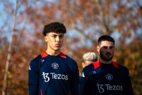 Ethan Wheatley and Ruben Curley of Manchester United