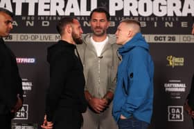 Campbell Hatton and Jimmy Joe Flint square off at the final press conference with promoter Eddie Hearn