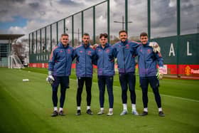 Nathan Bishop, David de Gea, Elyh Harrison, Jack Butland and Dermot Mee of Manchester United