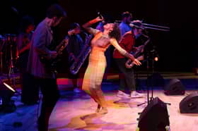Agbeko performing at the WOMEX opening night at Manchester's Bridgewater Hall. Credit: Rachel Bywater