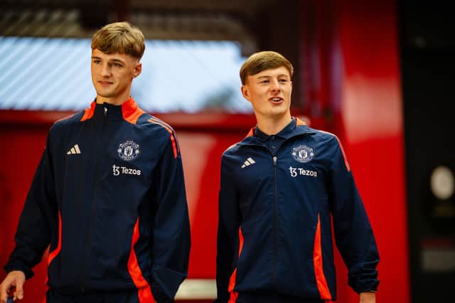 Jack Fletcher and Jayce Fitzgerald arrive at the stadium prior to the Carabao Cup Fourth Round match between Manchester United and Leicester City