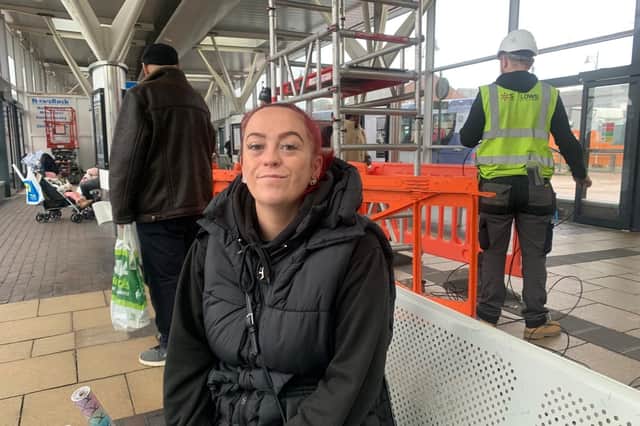 Natalie Hobson, 36, at Oldham bus station. Image: LDRS. Free for partner use.