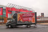 A giant billboard was unleashed outside Old Trafford this morning poking fun at the impending announcement of the new Manchester United manager