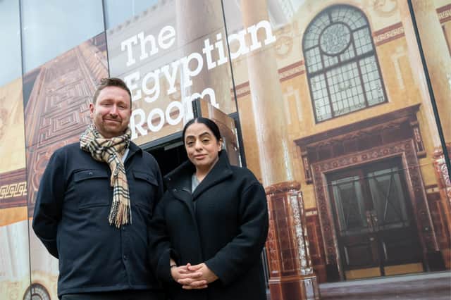 Arooj Shah and Joe Foster, Managing Director of Northern Lights Group, Outside Egyptian Room