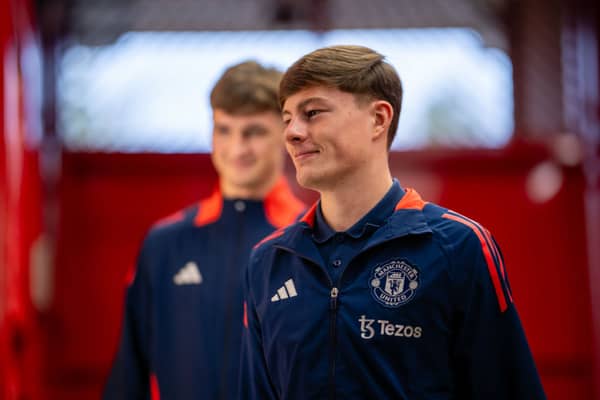 Jack Fletcher and Jayce Fitzgerald arrive ahead of the Premier League match between Manchester United and Chelsea