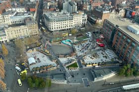 The view of the Manchester Christmas Markets in Piccadilly Gardens from Manchester World's office on the 24th floor of City Tower 