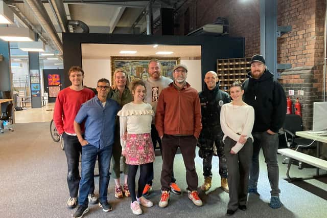 Eric Cantona visiting GRIT Studios in Manchester.