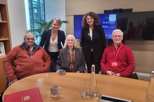 From left, chairman of Brunswick PACT group in Blackpool Brian Roberts, Home Secretary Yvette Cooper, Annie Valentine from Blackpool, policing minister Diana Johnson, and retired detective turned Sheffield cafe owner Tim Nye at the Home Office on November 21, 2024 to discuss NationalWorld's  Silent Crime campaign