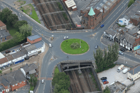 Greek Street roundabout is above a key train line 