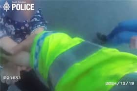 Drunk driver falls over on M1 as she’s walked to police car.