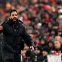 Ruben Amorim, Manager of Manchester United, reacts during the Premier League match between Liverpool FC and Manchester United FC at Anfield on January 05, 2025 in Liverpool, England.