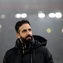 Ruben Amorim, Manager of Manchester United, looks on prior to kick-off ahead of the Premier League match between Liverpool FC and Manchester United FC at Anfield on January 05, 2025 in Liverpool, England.