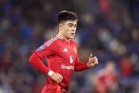 Harry Amass of Manchester United U21 looks on during the Bristol Street Motors Trophy match between Huddersfield Town and Manchester United U21 at John Smith's Stadium on November 12, 2024 in Huddersfield, England.