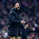 Manchester United's Portuguese head coach Ruben Amorim shouts instructions to the players from the touchline during the English FA Cup third round football match between Arsenal and Manchester United at the Emirates Stadium in London on January 12, 2025