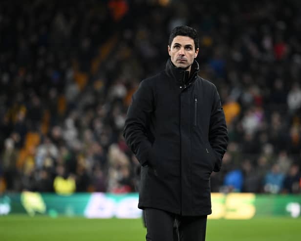 Arsenal Manager Mikel Arteta during the Premier League match between Wolverhampton Wanderers FC and Arsenal FC at Molineux on January 25, 2025 in Wolverhampton, England. 
