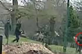 Harrowing CCTV shows the final moments of a teenager's life as he fled two thugs who stabbed him in a park in broad daylight.  