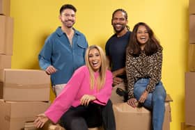 Stacey Solomon with the rest of her Sort Your Life Out team: (L to R) Iwan Carrington, Rob Bent and Dilly Carter