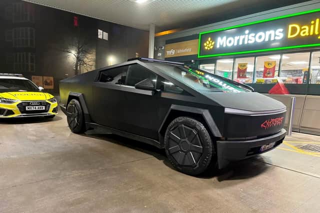 Tesla Cybertruck that has been seized  by police in Bury near Manchester