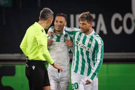 Betis' Antony celebrates after scoring during a soccer game between Belgian KAA Gent and Spanish Real Betis Sevilla,Thursday 13 February 2025 in Gent, the first leg of the Knockout phase play-offs of the UEFA Conference League competition