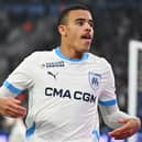 Marseille's English forward #10 Mason Greenwood celebrates scoring his team's first goal during the French L1 football match between Olympique de Marseille (OM) and Olympique Lyonnais (OL) at Stade Velodrome in Marseille, south-eastern France, on February 2, 2025. 