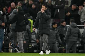 Manchester United's Portuguese head coach Ruben Amorim reacts on the pitch after the English Premier League football match between Tottenham Hotspur and Manchester United at the Tottenham Hotspur Stadium in London, on February 16, 2025. Tottenham won the game 1-0.