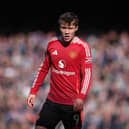 Rasmus Hojlund of Manchester United in action during the Premier League match between Everton FC and Manchester United FC at Goodison Park on February 22, 2025 in Liverpool, England. 
