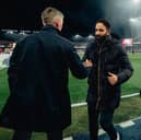 Manager Kieran McKenna of Ipswich Town greets Head Coach Ruben Amorim of Manchester United ahead of the Premier League match between Ipswich Town FC and Manchester United FC 