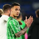 Antony of Real Betis acknowledges the fans after the LaLiga match between Getafe CF and Real Betis Balompie at Coliseum Alfonso Perez on February 23, 2025 in Getafe, Spain. 