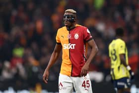 Victor Osimhen of Galatasaray looks on during the Turkish Super League match between Galatasaray and Fenerbahce at Rams Park Stadium on February 23, 2025 in Istanbul, Turkey. 