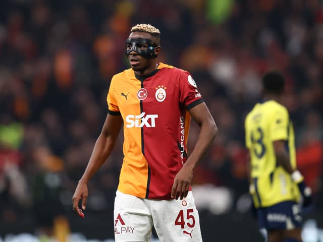 Victor Osimhen of Galatasaray looks on during the Turkish Super League match between Galatasaray and Fenerbahce at Rams Park Stadium on February 23, 2025 in Istanbul, Turkey. 