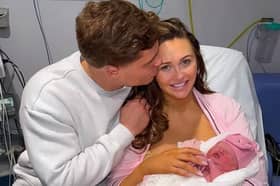Charlotte Dawson with fiance Matt Sarsfield and their newborn daughter Gigi. Credit: @charlottedawsy on Instagram