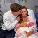 Charlotte Dawson with fiance Matt Sarsfield and their newborn daughter Gigi. Credit: @charlottedawsy on Instagram