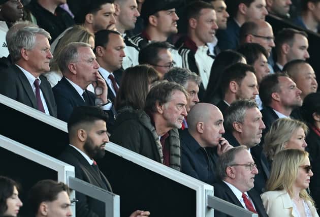 Jim Ratcliffe, minority shareholder of Manchester United and CEO of INEOS, looks on from the stands prior to the Premier League match between Manchester United FC and Arsenal FC at Old Trafford on March 09, 2025 in Manchester, England.
