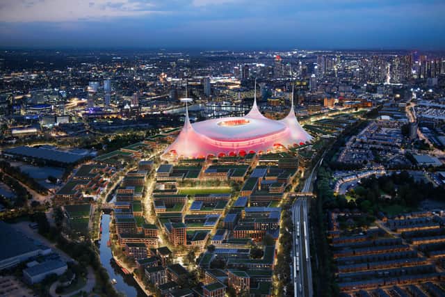 An artist's impression of what Manchester United's new stadium could look like.