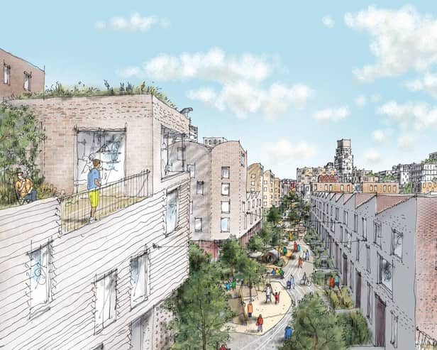 How the 1km-long 'play street spine' will look in Holt Town if redevelopment is approved