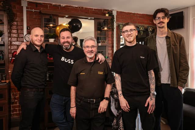 Chip Hanson, Gareth Evans, Graham Evans, Brad Cooper, Liam Watts at the shop