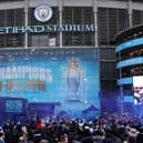 General view outside the stadium prior to the Premier League match between Manchester City FC and Liverpool FC at Etihad Stadium on February 23, 2025 in Manchester, England.