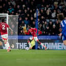 Ayden Heaven of Manchester United in action during the Premier League match between Leicester City FC and Manchester United FC at The King Power Stadium on March 16, 2025 in Leicester, England. 