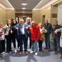 Salford Cllr Robin Garrido (centre, in suit) and objectors to Peel Land\'s Hazelhurst Farm planning application